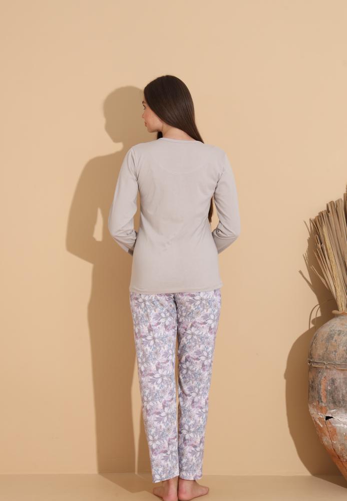 Pijama Dama „Yachting Chib" ,Pantaloni si Maneca Lunga,Culoare Crem, Engros